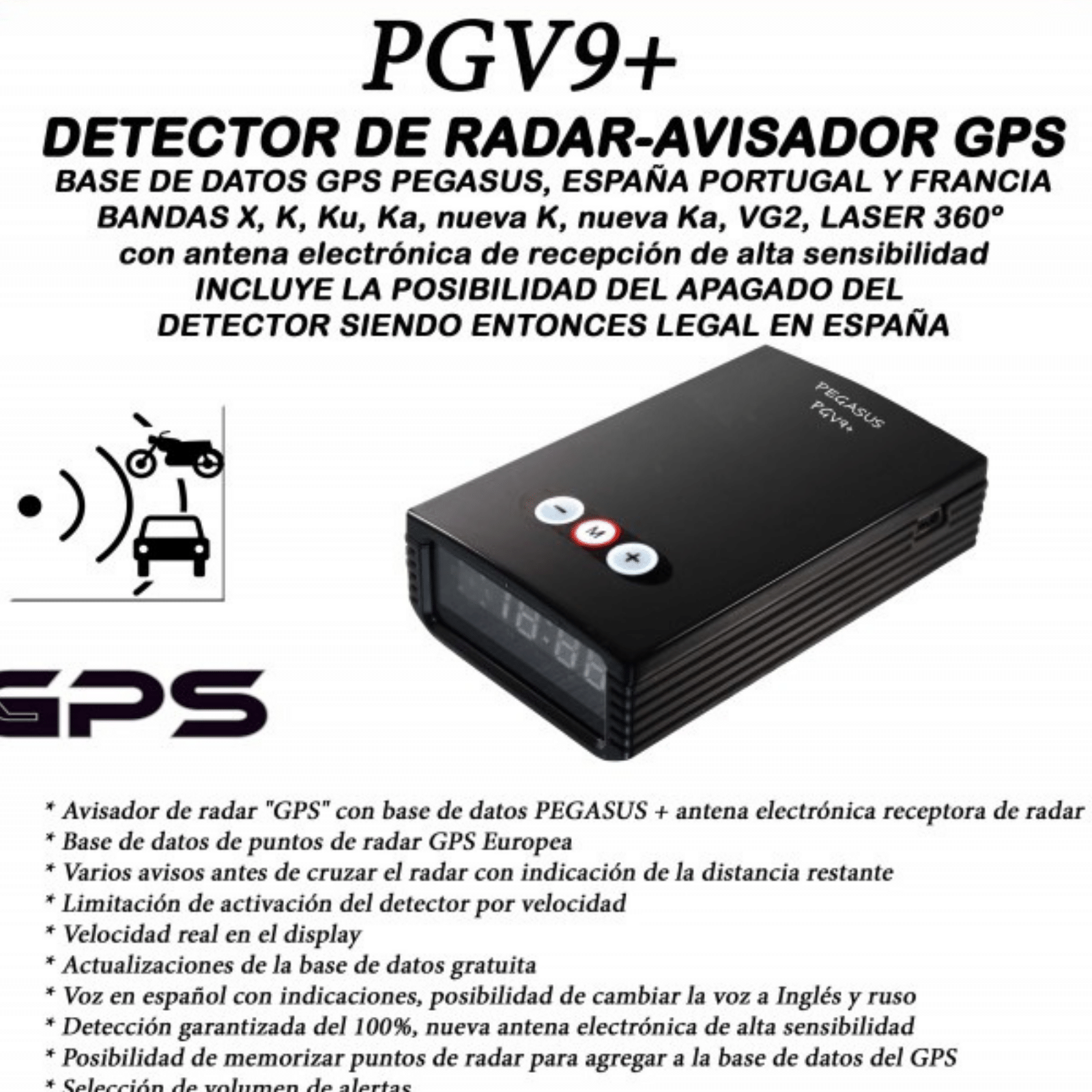 Detector RADAR Bravus BRVGPSV9 y avisador de radares fijos y
