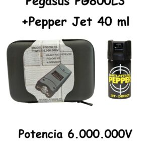 Pack taser Pegasus PG800L3 de 6.000.000V y spray de gas pimienta Pepper-Jet 40 ml