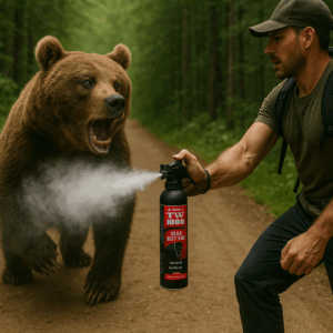 Excursionista utiliza spray anti osos TW1000 para detener el ataque de un oso pardo en un sendero